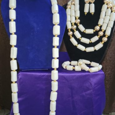 All White Couple Stick Coral Beads Set